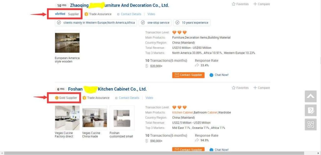 Alibaba gold supplier and Verified supplier