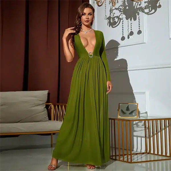 slim fit dress slacks Vega One Shoulder Bandage Dress L / Green main image 1